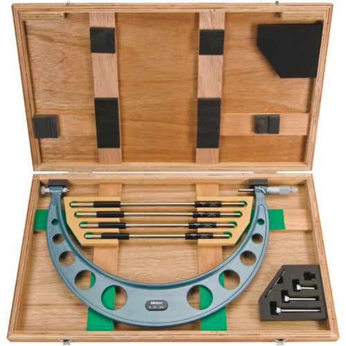 12″-16″ Measuring Range-0.001″ Graduation - Ratchet Thimble - Carbide Face - Interchangeable Anvil Micrometer - Exact Tooling