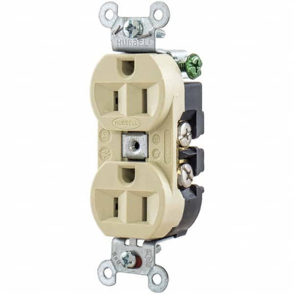 Hubbell Wiring Device-Kellems - 125V 15A NEMA 5-15R Industrial Grade Ivory Straight Blade Duplex Receptacle - Exact Tooling
