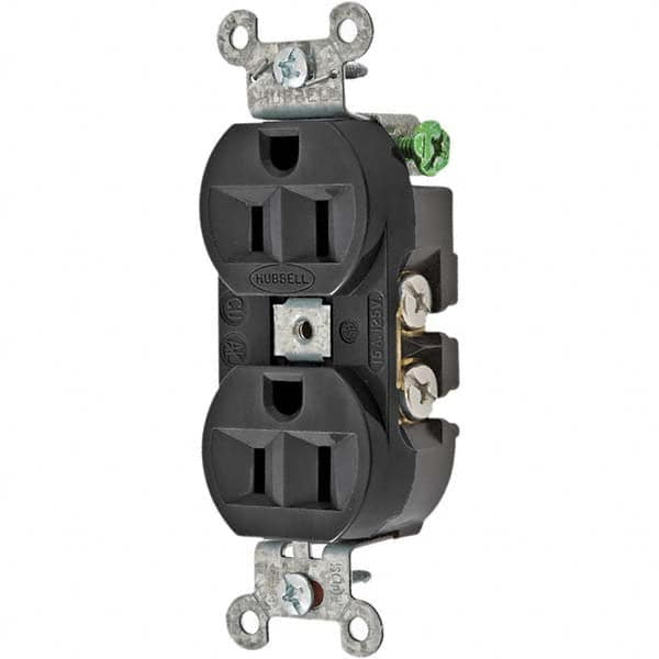 Hubbell Wiring Device-Kellems - 125V 15A NEMA 5-15R Industrial Grade Black Straight Blade Duplex Receptacle - Exact Tooling