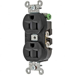 Hubbell Wiring Device-Kellems - 125V 15A NEMA 5-15R Industrial Grade Black Straight Blade Duplex Receptacle - Exact Tooling
