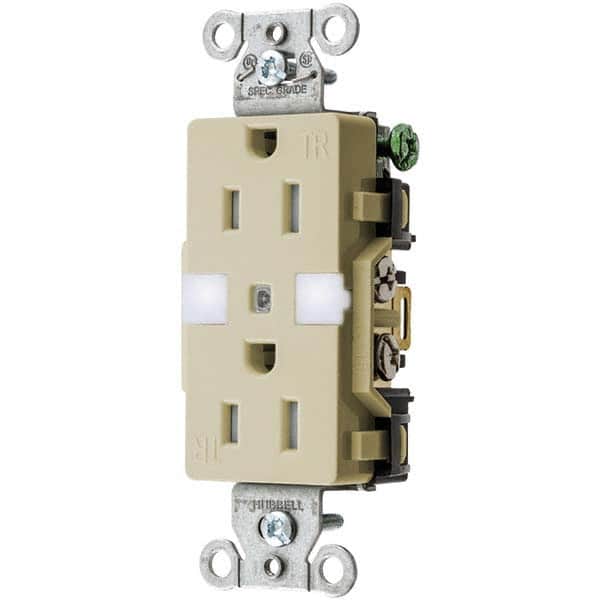Hubbell Wiring Device-Kellems - 125V 15A NEMA 5-15R Commercial Grade Ivory Straight Blade Duplex Receptacle - Exact Tooling