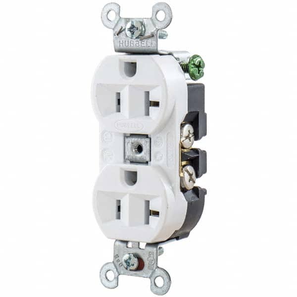 Hubbell Wiring Device-Kellems - 125V 20A NEMA 5-20R Industrial Grade White Straight Blade Duplex Receptacle - Exact Tooling