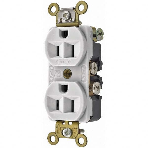 Hubbell Wiring Device-Kellems - 125V 15A NEMA 5-15R Industrial Grade White Straight Blade Duplex Receptacle - Exact Tooling