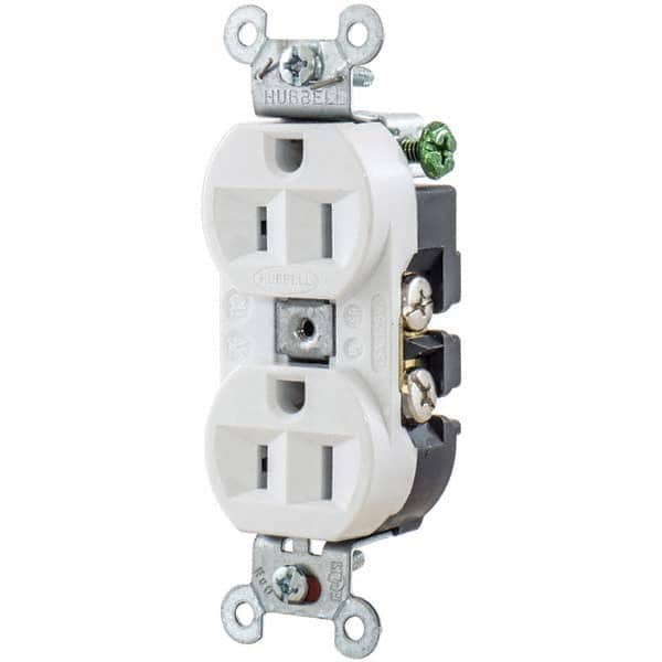 Hubbell Wiring Device-Kellems - 125V 15A NEMA 5-15R Industrial Grade White Straight Blade Duplex Receptacle - Exact Tooling