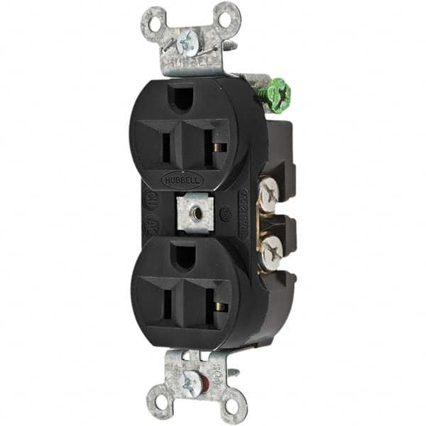 Hubbell Wiring Device-Kellems - 125V 20A NEMA 5-20R Industrial Grade Black Straight Blade Duplex Receptacle - Exact Tooling