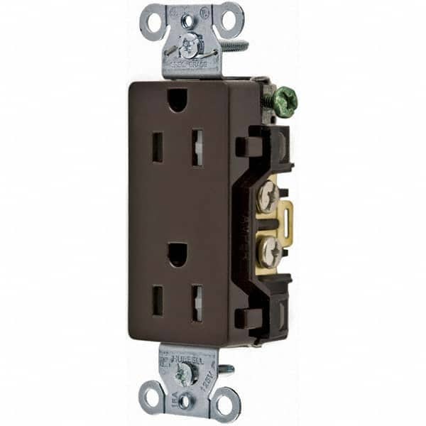 Hubbell Wiring Device-Kellems - 125V 15A NEMA 5-15R Commercial Grade Brown Straight Blade Duplex Receptacle - Exact Tooling