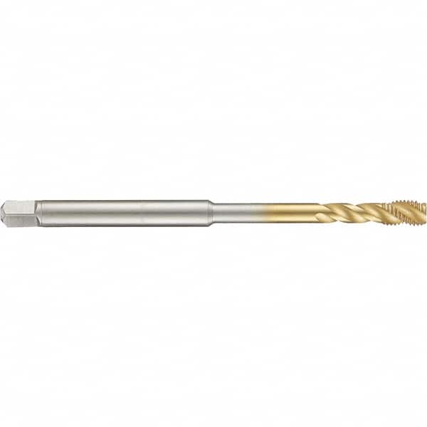 Guhring - 8-32 UNC 3 Flute 2B Modified Bottoming Spiral Flute Tap - High Speed Steel, TiN Finish, 4" OAL, Right Hand Flute, Right Hand Thread, H3/H4, Series 4283 - Exact Tooling