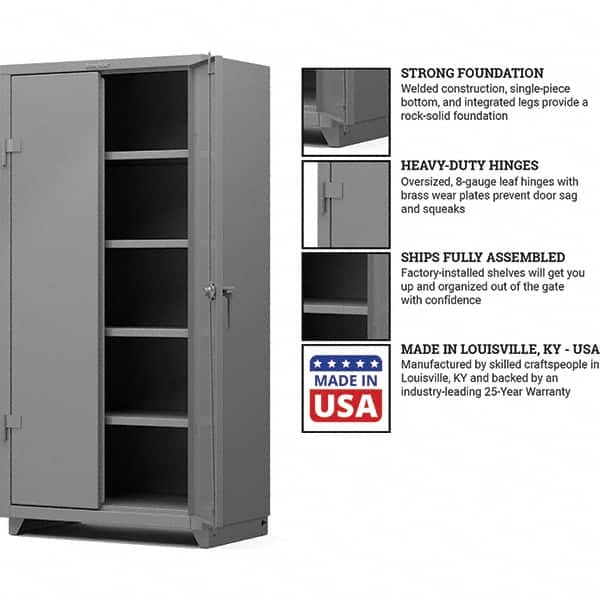 Strong Hold - 4 Shelf Locking Storage Cabinet - Steel, 36" Wide x 24" Deep x 75" High, Medium Gray - Exact Tooling