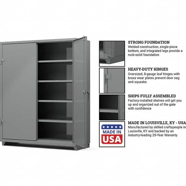 Strong Hold - 4 Shelf Locking Storage Cabinet - Steel, 60" Wide x 24" Deep x 75" High, Medium Gray - Exact Tooling