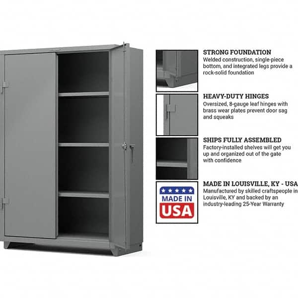 Strong Hold - 3 Shelf Locking Storage Cabinet - Steel, 48" Wide x 24" Deep x 75" High, Medium Gray - Exact Tooling