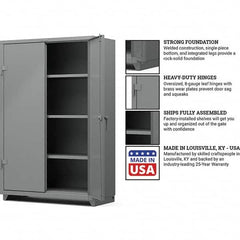 Strong Hold - 3 Shelf Locking Storage Cabinet - Steel, 48" Wide x 24" Deep x 75" High, Medium Gray - Exact Tooling
