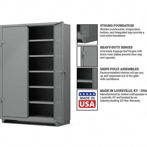 Strong Hold - 5 Shelf Locking Storage Cabinet - Steel, 48" Wide x 24" Deep x 75" High, Medium Gray - Exact Tooling
