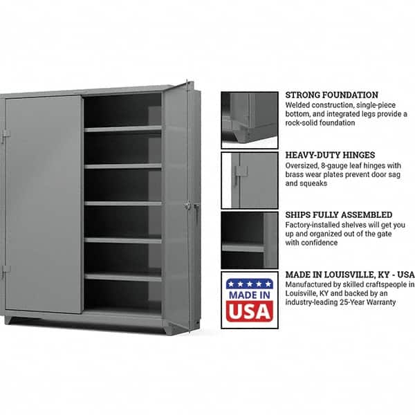 Strong Hold - 5 Shelf Locking Storage Cabinet - Steel, 60" Wide x 24" Deep x 75" High, Medium Gray - Exact Tooling