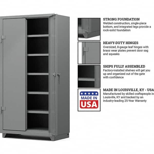 Strong Hold - 5 Shelf Locking Storage Cabinet - Steel, 36" Wide x 24" Deep x 75" High, Medium Gray - Exact Tooling