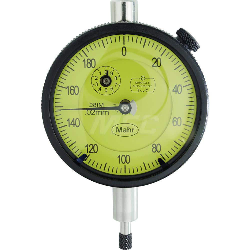 Mahr - Dial Drop Indicators; Maximum Measurement (Inch): 0.01 ; Maximum Measurement (mm): 0.25 ; Dial Graduation (mm): 0.0010 ; Dial Graduation (Decimal Inch): 3.900000 ; Dial Reading: 0-5-0 ; Dial Diameter (mm): 57.00 - Exact Tooling