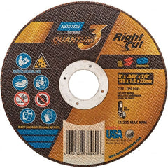 Norton - 5" 46 Grit Ceramic Alumina Cutoff Wheel - 0.045" Thick, 7/8" Arbor, 12,225 Max RPM, Use with Angle Grinders - Exact Tooling