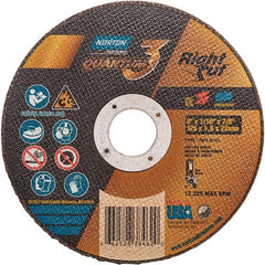 Norton - 5" 36 Grit Ceramic Alumina Cutoff Wheel - 1/16" Thick, 7/8" Arbor, 12,225 Max RPM, Use with Angle Grinders - Exact Tooling