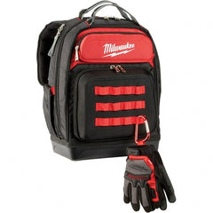 Milwaukee Tool - 48 Pocket, Ballistic Polyester, Black/Red Backpack Tool Bag - Exact Tooling