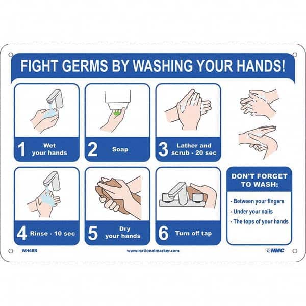 NMC - "Fight Germs By Washing Your Hands!", 14" Wide x 10" High, Rigid Plastic Safety Sign - Exact Tooling