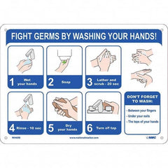NMC - "Fight Germs By Washing Your Hands!", 14" Wide x 10" High, Rigid Plastic Safety Sign - Exact Tooling