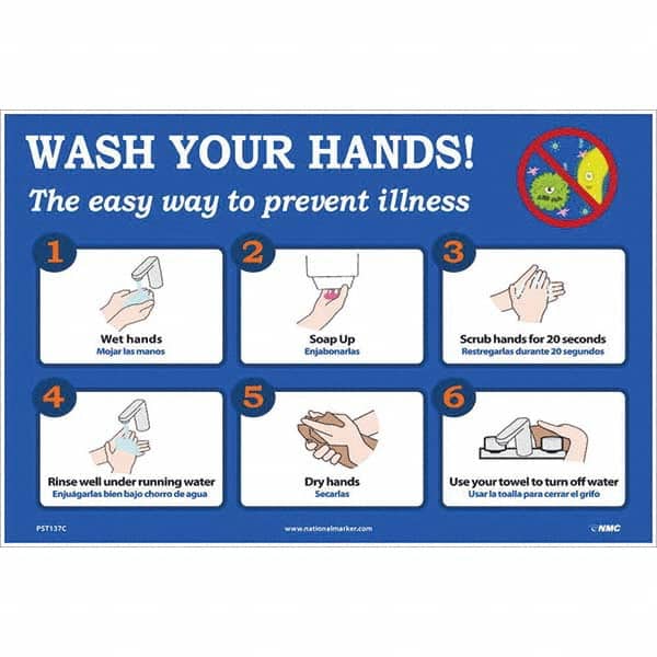NMC - "Wash Your Hands! - The Easy Way to Prevent Illness", 18" Wide x 12" High, Vinyl Safety Sign - Exact Tooling