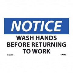 NMC - 1 5-Piece Restroom, Janitorial & Housekeeping Label - Legend: Notice - Wash Hands Before Returning to Work - Exact Tooling