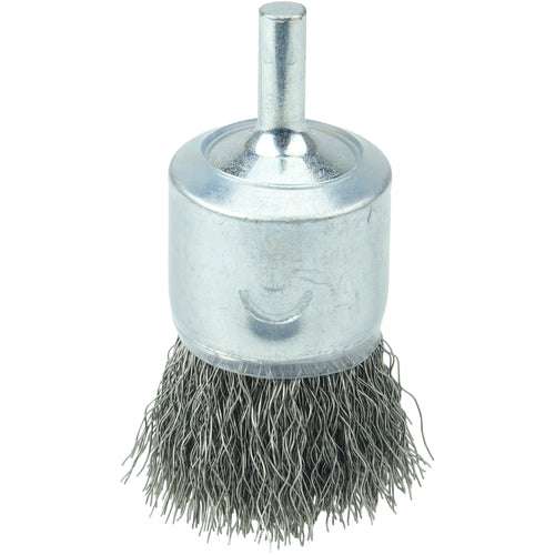 1″ Coated Cup Crimped Wire End Brush, .0104″ Stainless Steel Fill - Exact Tooling