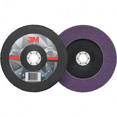 3M - 7" Disc Diam, 7/8" Center Hole, Type 27 Ceramic Flap Disc - 8,600 Max RPM, Fiberglass Backing, Arbor Attaching System, Coated - Exact Tooling