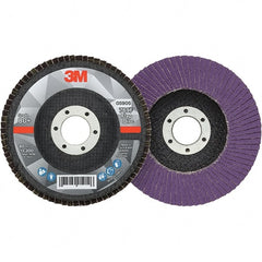 3M - 4-1/2" Disc Diam, 7/8" Center Hole, Type 27 Ceramic Flap Disc - 13,300 Max RPM, Fiberglass Backing, Arbor Attaching System, Coated - Exact Tooling