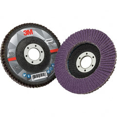 3M - 4-1/2" Disc Diam, 7/8" Center Hole, Type 29 Ceramic Flap Disc - 13,300 Max RPM, Fiberglass Backing, Arbor Attaching System, Coated - Exact Tooling