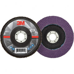 3M - 5" Disc Diam, 7/8" Center Hole, Type 27 Ceramic Flap Disc - 12,000 Max RPM, Fiberglass Backing, Arbor Attaching System, Coated - Exact Tooling