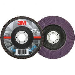 3M - 5" Disc Diam, 7/8" Center Hole, Type 27 Ceramic Flap Disc - 12,000 Max RPM, Fiberglass Backing, Arbor Attaching System, Coated - Exact Tooling
