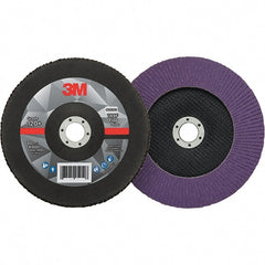 3M - 7" Disc Diam, 7/8" Center Hole, Type 27 Ceramic Flap Disc - 8,600 Max RPM, Fiberglass Backing, Arbor Attaching System, Coated - Exact Tooling
