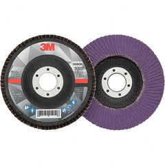 3M - 4-1/2" Disc Diam, 7/8" Center Hole, Type 29 Ceramic Flap Disc - 13,300 Max RPM, Fiberglass Backing, Arbor Attaching System, Coated - Exact Tooling