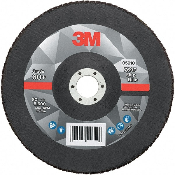 3M - 7" Disc Diam, 7/8" Center Hole, Type 27 Ceramic Flap Disc - 8,600 Max RPM, Fiberglass Backing, Arbor Attaching System, Coated - Exact Tooling