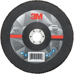 3M - 7" Disc Diam, 7/8" Center Hole, Type 27 Ceramic Flap Disc - 8,600 Max RPM, Fiberglass Backing, Arbor Attaching System, Coated - Exact Tooling