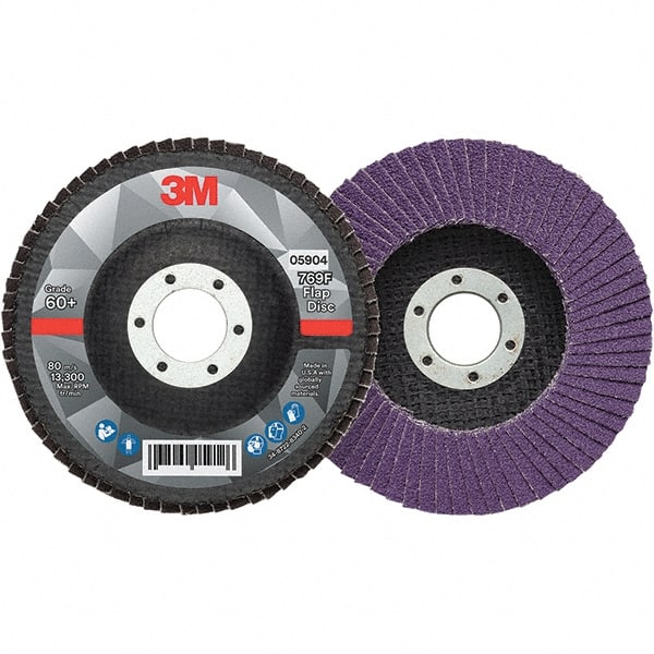 3M - 4-1/2" Disc Diam, 7/8" Center Hole, Type 27 Ceramic Flap Disc - 13,300 Max RPM, Fiberglass Backing, Arbor Attaching System, Coated - Exact Tooling