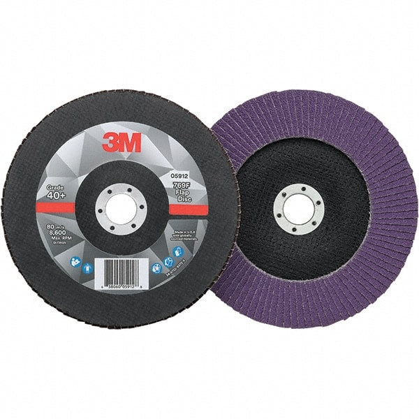 3M - 7" Disc Diam, 7/8" Center Hole, Type 29 Ceramic Flap Disc - 8,600 Max RPM, Fiberglass Backing, Arbor Attaching System, Coated - Exact Tooling
