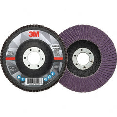 3M - 4-1/2" Disc Diam, 7/8" Center Hole, Type 27 Ceramic Flap Disc - 13,300 Max RPM, Fiberglass Backing, Arbor Attaching System, Coated - Exact Tooling