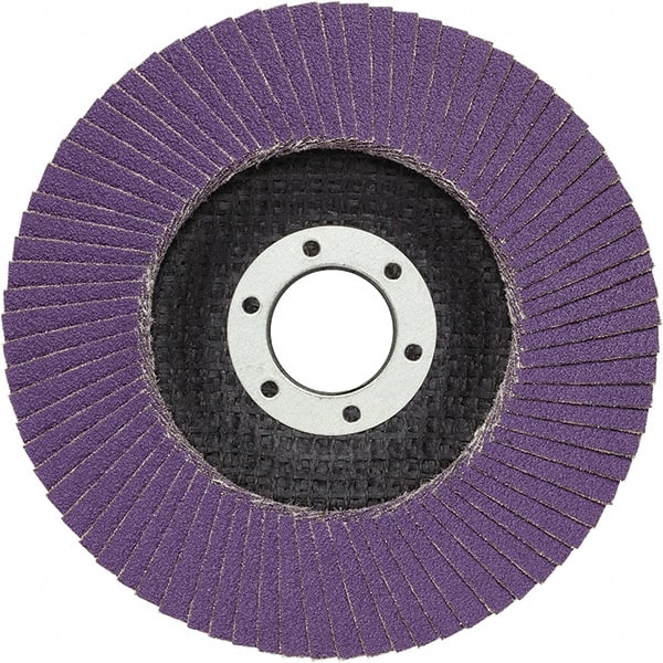3M - 4-1/2" Disc Diam, 7/8" Center Hole, Type 29 Ceramic Flap Disc - 13,300 Max RPM, Fiberglass Backing, Arbor Attaching System, Coated - Exact Tooling