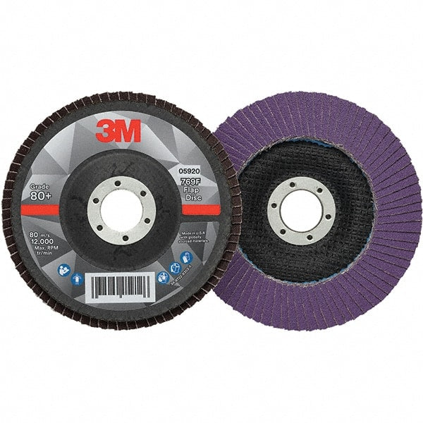 3M - 5" Disc Diam, 7/8" Center Hole, Type 29 Ceramic Flap Disc - 12,000 Max RPM, Fiberglass Backing, Arbor Attaching System, Coated - Exact Tooling