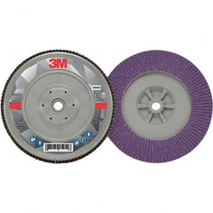 3M - 7" Disc Diam, 5/8-11 Center Hole, Type 29 Ceramic Flap Disc - 8,600 Max RPM, Plastic Backing, Arbor Attaching System, Coated - Exact Tooling