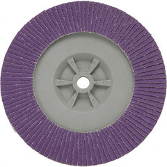 3M - 7" Disc Diam, 5/8-11 Center Hole, Type 29 Ceramic Flap Disc - 8,600 Max RPM, Plastic Backing, Arbor Attaching System, Coated - Exact Tooling