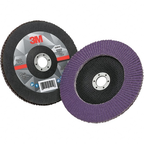 3M - 7" Disc Diam, 7/8" Center Hole, Type 29 Ceramic Flap Disc - 8,600 Max RPM, Fiberglass Backing, Arbor Attaching System, Coated - Exact Tooling