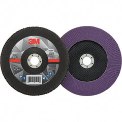 3M - 7" Disc Diam, 7/8" Center Hole, Type 27 Ceramic Flap Disc - 8,600 Max RPM, Fiberglass Backing, Arbor Attaching System, Coated - Exact Tooling