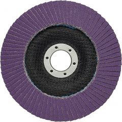 3M - 4-1/2" Disc Diam, 7/8" Center Hole, Type 27 Ceramic Flap Disc - 13,300 Max RPM, Fiberglass Backing, Arbor Attaching System, Coated - Exact Tooling