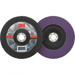 3M - 7" Disc Diam, 7/8" Center Hole, Type 29 Ceramic Flap Disc - 8,600 Max RPM, Fiberglass Backing, Arbor Attaching System, Coated - Exact Tooling