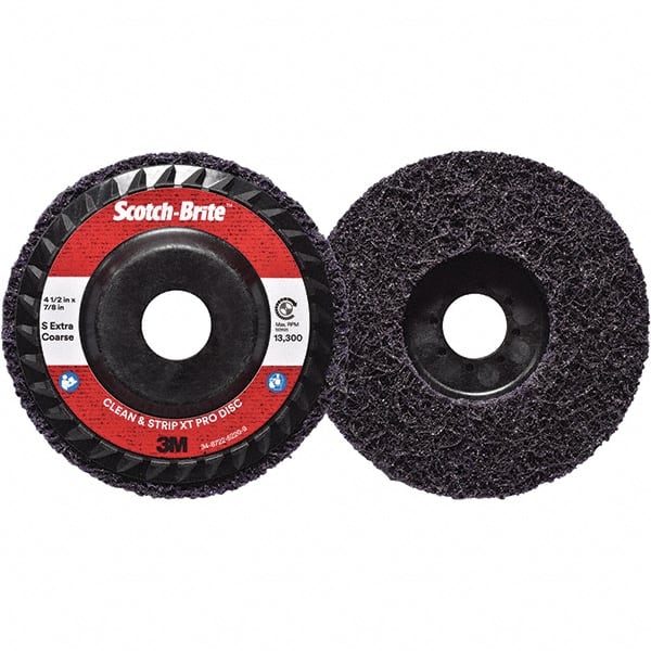 3M - 4-1/2" Extra Coarse Grade Silicon Carbide Deburring Disc - 7/8" Center Hole, Quick Change Connection, Purple, 13,300 Max RPM - Exact Tooling