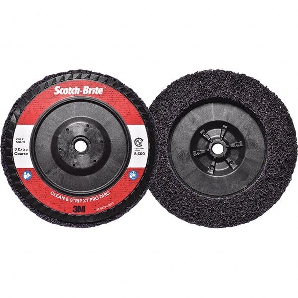 3M - 7" Extra Coarse Grade Silicon Carbide Deburring Disc - 5/8-11 Threaded Center Hole, Quick Change Connection, Purple, 8,600 Max RPM - Exact Tooling