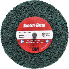 3M - 4" Extra Coarse Grade Aluminum Oxide Deburring Disc - 1/4" Center Hole, Quick Change Connection, Green, 12,000 Max RPM - Exact Tooling